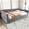 NNJN Divano letto imbottito, 140 x 190 cm, classico motivo a quadri, scomparti sui lati del letto, due cassetti sotto il letto, per gli ospiti o come letto singolo, tessuto in velluto, grigio