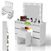 Juskys Toeletta Talea con specchio LED & sgabello Melly, 3 livelli di luce, 7 cassetti, molto spazio, design moderno, compatta e facile da pulire per il trucco - Bianco