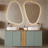 Lomadox Set di mobili da bagno, 3 pezzi, con lavabo da 140 cm, verde e rovere, parte anteriore scanalata, montaggio sospeso, profondità ridotta 40 cm