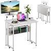 Ztexkee Scrivania piccola 80 x 75 cm, scrivania per computer con supporto per monitor, tavolo pieghevole con ruote, per piccoli spazi e home office, bianco