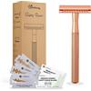Bamboozy Safety Razor con 20 lamette - Rasoio per uomo e donna - Acciaio inossidabile - Zero Waste - Double Edge - Rasoio bagnato - Oro rosa