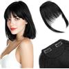 Silk-co Frangia Frontale Capelli Finti Frangetta Clip in Extension Posticci Donna Lisci Fascia Unica con Tempie 21.5g 2Clips Nero Scuro