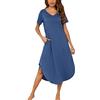 Nieery Camicia Notte Donna Cotone Maniche Corte Scollo a V con Tasca | Abbigliamento da Casa Lungo Donna Vestito da Notte Cotone Spacchi Laterali