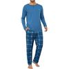 Litherday Pigiama Uomo Invernale Cotone Girocollo Henley Quadri Casa Lungo | Cotone elastan, maglia girocollo con taschino, pantaloni a quadri, tasche e coulisse per casa