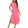 Nieery Camicia Notte Donna Cotone Maniche Corte Scollo a V con Tasca | Abbigliamento da Casa Lungo Donna Vestito da Notte Cotone Spacchi Laterali