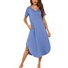 Nieery Camicia Notte Donna Cotone Maniche Corte Scollo a V con Tasca | Abbigliamento da Casa Lungo Donna Vestito da Notte Cotone Spacchi Laterali