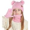 Maeau Set di guanti e sciarpe per bambini e bambine, in pile, per l'inverno, in tre pezzi, a maglia, con fodera in pile, per l'autunno, 4-10 anni/circonferenza: 50-54 cm