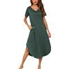 Nieery Camicia Notte Donna Cotone Maniche Corte Scollo a V con Tasca | Abbigliamento da Casa Lungo Donna Vestito da Notte Cotone Spacchi Laterali