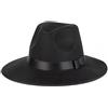 OHEETU Cappello Fedora classico nero a tesa larga in feltro Panama Jazz Derby Cap con fascia regolabile per donne e uomini (56-59 cm)