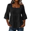 ABLYTMIAQ Top con scollo quadrato per le donne UK estate cotone lino maniche a 3/4 camicetta in pizzo maniche a campana orlo fluido camicie vestibilità regolare da donna casual top per uscire