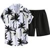 Generic Set di camicie hawaiane per il tempo libero, 2 pezzi, leggero, traspirante, da ufficio, a maniche corte, pantaloni corti, da jogging, per vacanze, spiaggia, tutti i giorni