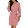 PrinStory Accappatoio da donna, corto, scollo a V, maniche a 3/4, vestaglia leggera, kimono