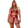 ohmydear Set di biancheria intima sexy da donna, 3 pezzi, con ricamo floreale, reggiseno con armature, reggicalze e anelli da gamba, set di biancheria intima trasparente chic S-XXL