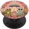 Extraterrestrial Flying Saucer Hippie Gi Groovy Rosa Alien Frog UFO Alien Abduction Floral Hippie PopSockets PopGrip Adesivo
