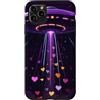 Extraterrestrial Flying Saucer Gifts Custodia per iPhone 11 Pro Max Viola UFO Cuore Beam Cosmic Space Art