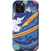 Kidcore Cartoon Style Solar System Gifts Custodia per iPhone 11 Pro Blue Cosmic Planet Rocket Planets, graziosa opera d'arte spaziale retrò
