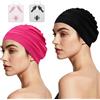 SITAKEGS Confezione da 2 cuffie da nuoto traspiranti per adulti, rosa e nero, in poliestere elastico, con clip per naso e tappi per le orecchie, cuffia da nuoto da donna, cuffia turbante per piscina