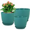 WSMKSZ Set di 3 fioriere decorative moderne in plastica, 25/22/20,3 cm, colore foglia di tè, vasi da giardino per piante da interni ed esterni, con fori di drenaggio e vassoio