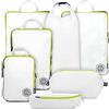 TRIPPED Travel Gear - Set di 7 cubi da imballaggio a compressione da viaggio, extra large, sacchetti a compressione ultraleggeri, espandibili e a compressione per vestiti (bianco/verde)