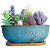 ARTKETTY vaso rettangolare per bonsai in ceramica da 7,9 pollici con vassoio piccolo contenitore per piante succulente per cactus, scatola per finestra da giardino con vassoio in bambù