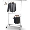 Simple Trending Semplice e alla moda, doppia asta per vestiti, organizer a rotelle per appendere vestiti, cromato