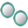 Eaoundm Specchio decorativo da parete, 33,3 x 37,6 cm, vintage, da appendere, per camera da letto, soggiorno, cassettiera, ovale (blu, 2 pezzi)