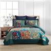 Autumn Dream Set di biancheria da letto reversibile in cotone, copriletto trapuntato, patchwork floreale vintage, copriletto turchese, king size