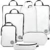 TRIPPED Travel Gear Cubi di compressione extra large per imballaggio da viaggio, organizer per bagagli extra large, set da 7 pezzi, ultraleggeri, espandibili/sacchetti a compressione per vestiti (bianco/grigio)