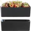 Planterhoma, Confezione da 2 vasi da fiori rettangolari autoirriganti, 39,6 x 13,7 cm, per davanzali e interni, in plastica, con fori di drenaggio, colore: nero