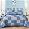 Mybedsoul, Set con copripiumino blu stile boho, per letto matrimoniale, 3 pezzi, copriletto trapuntato floreale a quadri per tutte le stagioni, set di biancheria da letto reversibile, 228,6 x 243,8 cm