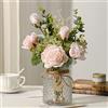 YJ Fiori finti con vaso, bouquet di rose artificiali in seta in vaso, composizioni floreali finte, decorazione per tavolo della fattoria, decorazioni per tavolo del soggiorno, decorazione per tavolino