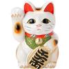 Tokoname Ware Gatto fortunato Maneki Neko con zampa destra sollevata in porcellana Tokoname, bianco, 19 cm, prodotto in Giappone