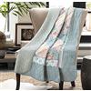 Cozyholy Copriletto trapuntato, 100% cotone, motivo floreale, reversibile, stile vintage, shabby chic, per divano e divano, colore: blu