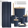 Clara Clark Set di accessori da bagno - Set da bagno blu navy, set di accessori da bagno 20 pezzi, set di tende da doccia, scopino, cestino e dispenser di sapone