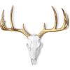 Wallcharmers Incantatori da parete con teschio di cervo finto bianco + oro, 40,6 cm, decorazione da parete con testa di animale tassidermia bianca, decorazione da parete fatta a mano