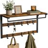 Relaxdays Appendiabiti a Parete 3 in 1, 10 Ganci, Marrone/Nero | Asta appendiabiti, ripiano cappelli, AxLxP 42x80x30 cm