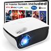 T TOPVISION Mini Proiettore, 7500 Lumens Mini Videoproiettore Portatile 1080P Full HD [Schermo proiezione incluso] Home cinema Portatile per iOS/Android/Laptop/TV Box/PS5