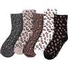 XLIUAX 5 paia di calzini con stampa leopardata, morbidi calzini con motivo leopardato, calzini casual in cotone traspirante, calzini divertenti con stampa animalier, da donna, regali quotidiani, casa