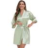 Voguemax Kimono corto da donna in raso di seta, accappatoio da sposa, damigelle, abiti da cerimonia, camicia da notte morbida, personalizzabile, Verde salvia., Medium