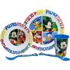 CARTOON Set stoviglie in plastica riutilizzabile 5 pezzi piatti bicchiere posate per bambini set pranzo (Topolino (1))