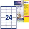 Avery Italia L7159-15 Etichette adesive in carta bianca, 15 fogli A4, rettangolari 63,5x33,9mm, 24 etichette per foglio, adesivo permanente, stampanti laser