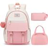 YAMTION Zaino scolastico Kawaii set 3 pezzi con borsa pranzo e astuccio, zaino per laptop 15,6 pollici per bambine, adolescenti e studentesse universitarie