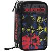 COMIX WBS - Astuccio Scuola, Astuccio 3 Scomparti per Bambini, con Set Cancelleria Incluso, Cover Rigida con Maxi Logo in Rilievo e Tirazip in Metallo, 20 x 13h x 7 cm, Skull
