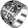 JewelryWe Anello con Sigillo Croce di Gerusalemme: Anello Largo da Uomo Gioiello Amuleto per lui