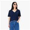 Lacoste T-shirt con scollo a V in morbido cotone relaxed fit Blu Navy da Donna