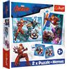 Trefl - Marvel The Avengers, Eroi in azione - 3 in 1: 2 puzzle + gioco di memoria, 30 e 48 elementi, 24 promemoria, per bambini dai 3 anni in su