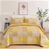 Mybedsoul, Set di biancheria da letto in stile boho, per letto matrimoniale matrimoniale, 3 pezzi, con copriletto trapuntato e motivo floreale, reversibile, 228,6 x 243,8 cm, colore giallo
