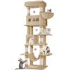 Hzuaneri Albero per Gatti, 170 cm Marrone cammello, 8 Tiragraffi, 2 Grotte