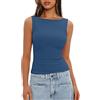 Darong Canottiera da donna a collo alto, senza maniche, doppia fodera, di base, per uscire, Blu pavone, XS