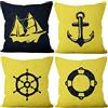Aoihrraan 61x61cm Confezione da 4 Nautico Vela Copricuscini Divano Giallo Ancora Timone Nero Andare In Barca Nave Federe Per Cuscini Decorazione Lino Ragazzo Camera Da Letto Interno Soggiorno Divano